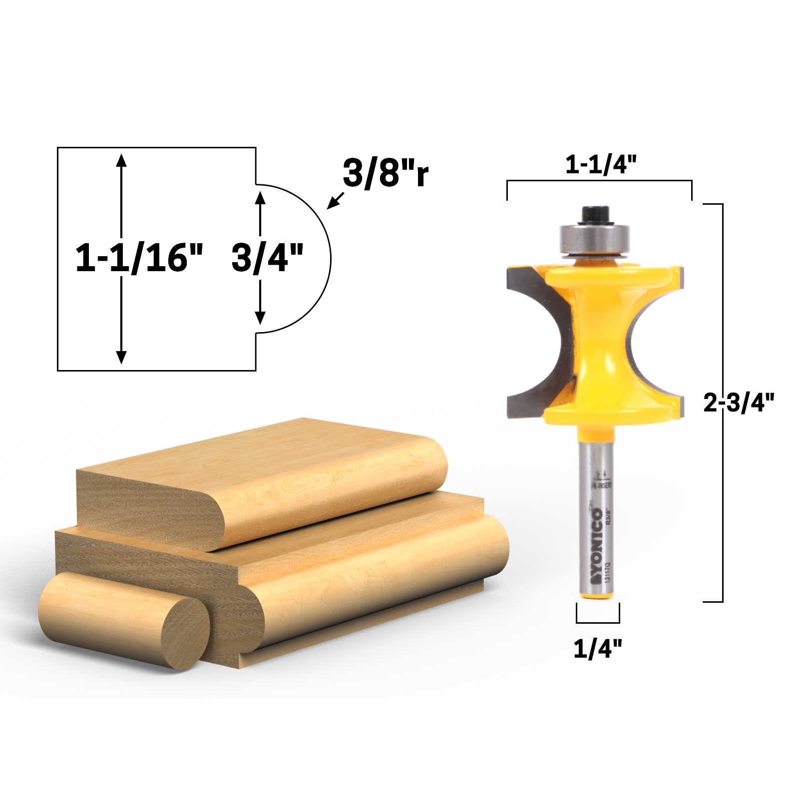 1/2" Sha Freud 82-116 3/8" Radius Bullnose Router Bit 1/2" Sha Freud 82-116 3/8" Radius Bullnose Router Bit