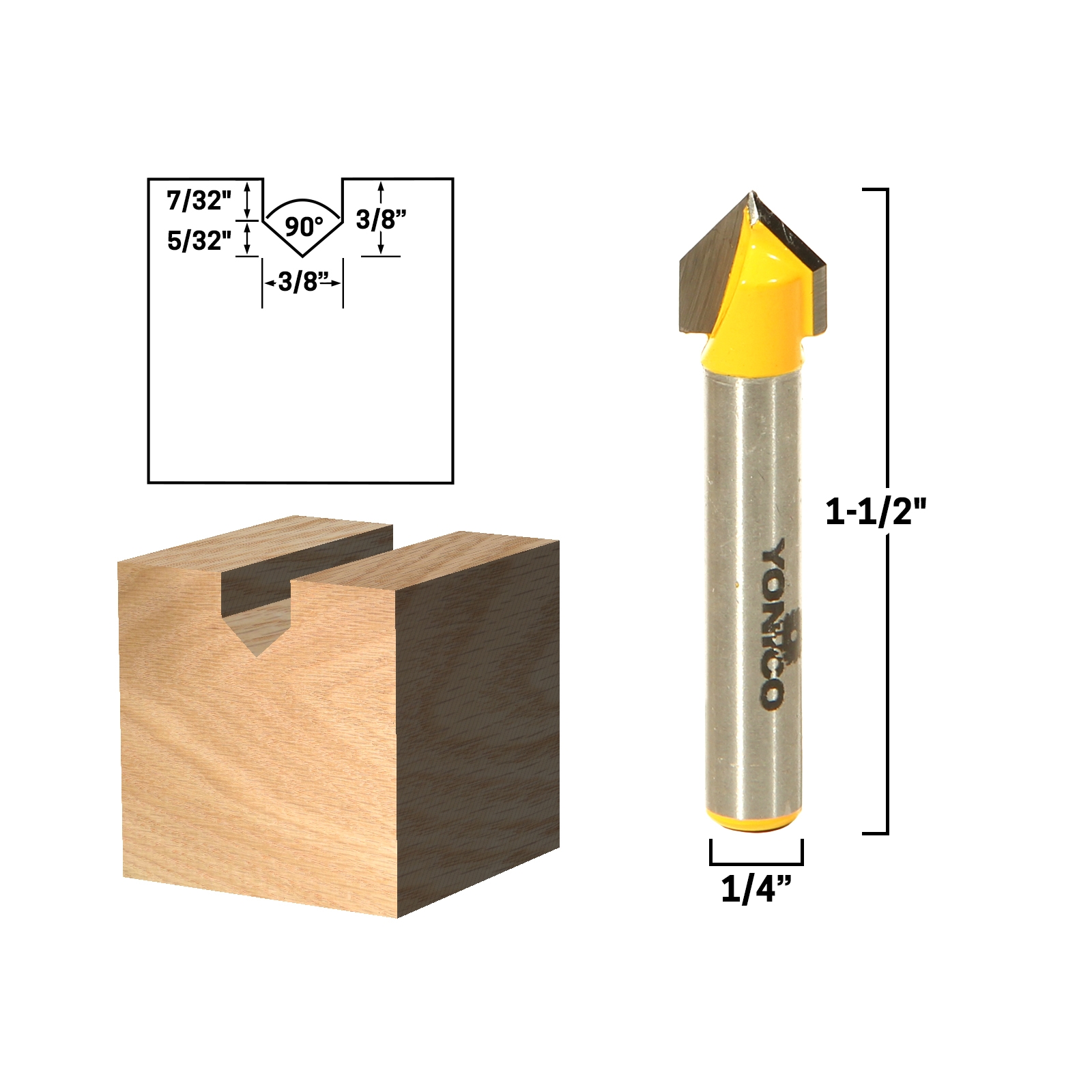 Groove V Groove 90° V Groove Template Router Bit 3/8" x 3/8