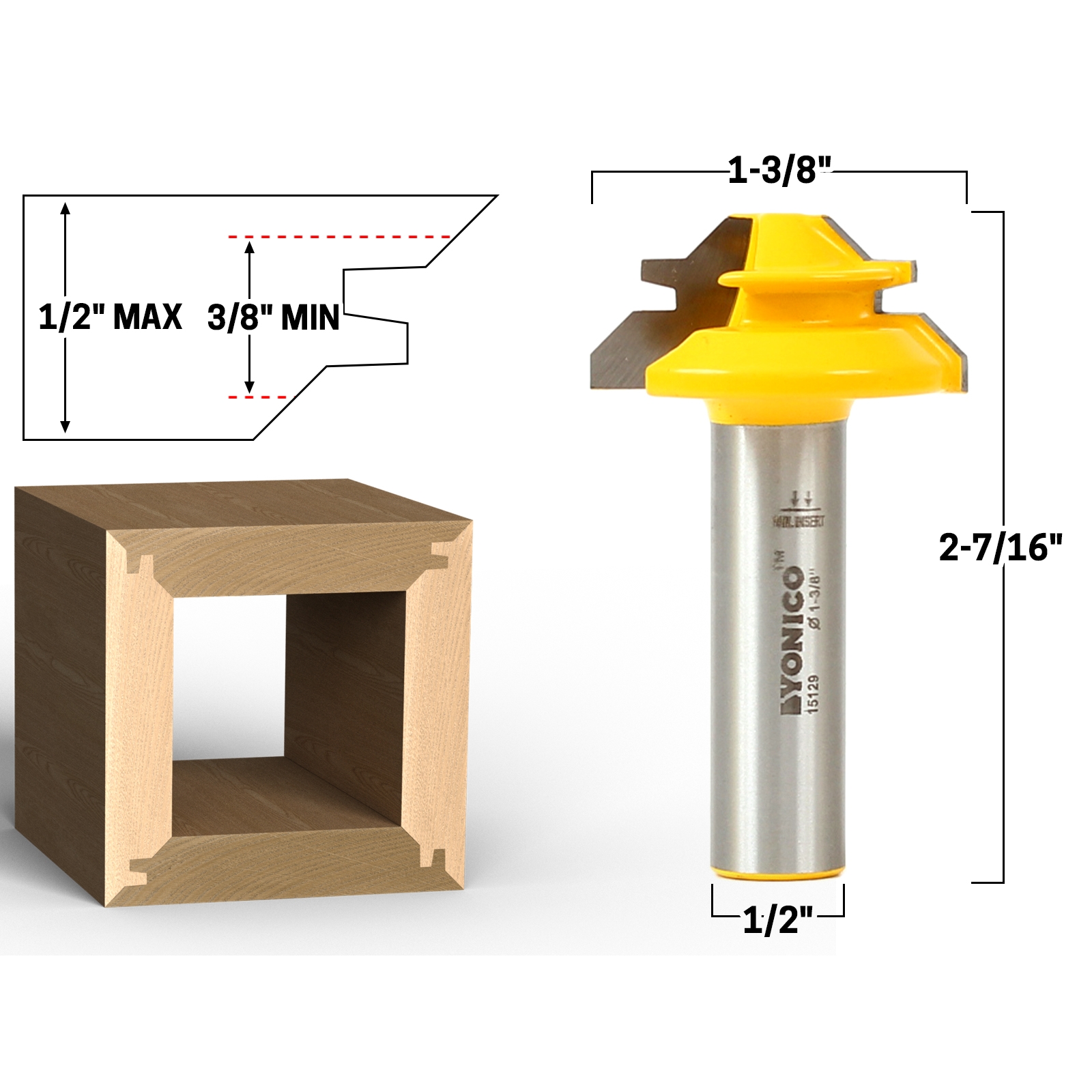 Meihejia 1/2 Inch Shank 45 Degree Lock Miter Router Bit 1/2 Inch Stock Joint Router Bit Woodworking Cutter Tool 