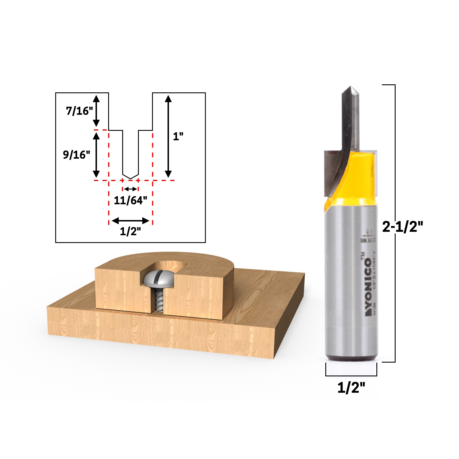 Counterbore & Screw Slot Router Bit Yonico 14198