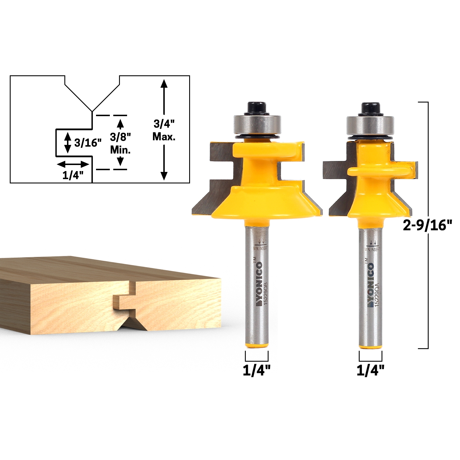 Yonico 15228q Yonico 15228q Tongue and Groove Router Bit Set 1/4 x 1/4 1/4 Shank, 