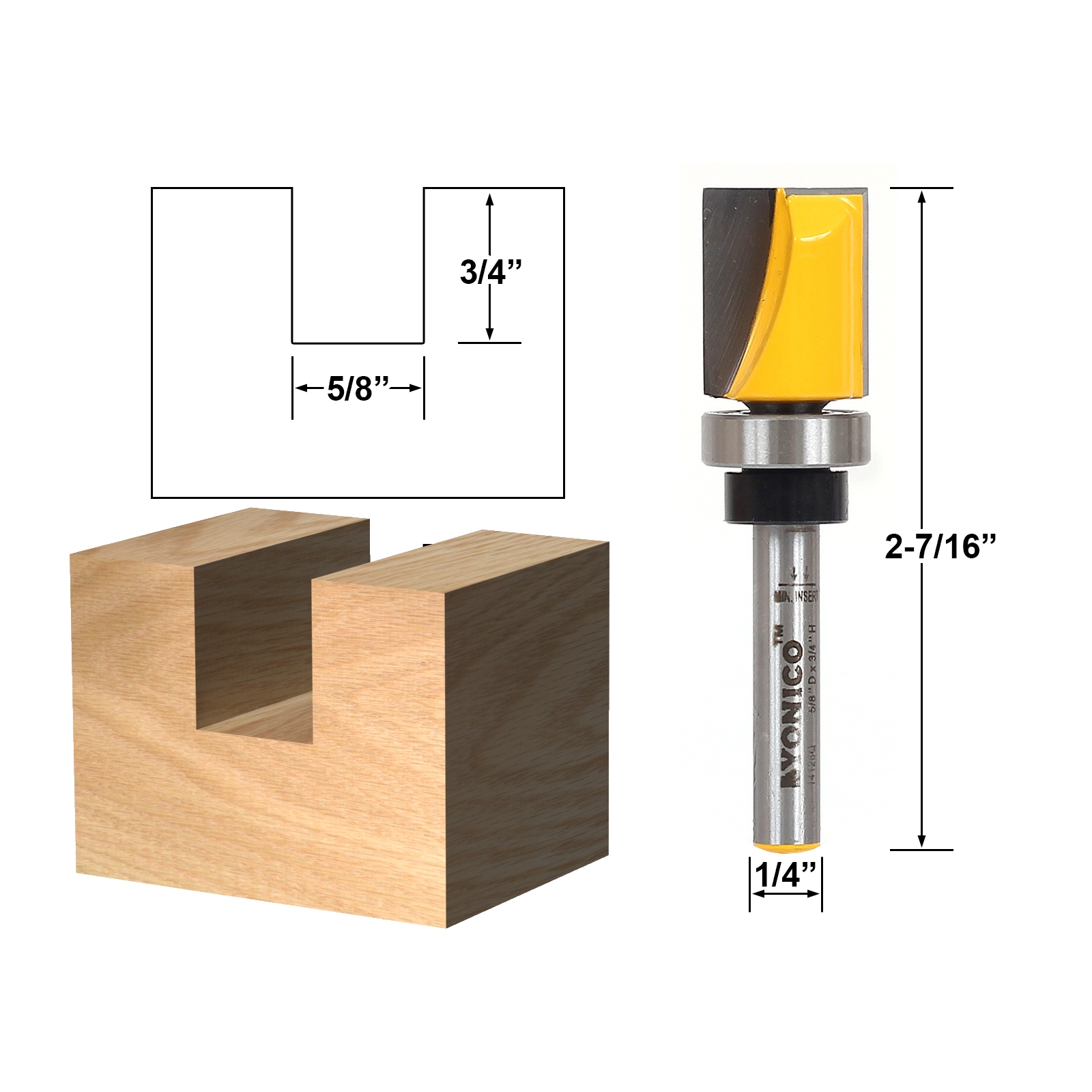 Straight & Spiral Template Trim 3 Bit 5/8" Diameter Flush Trim