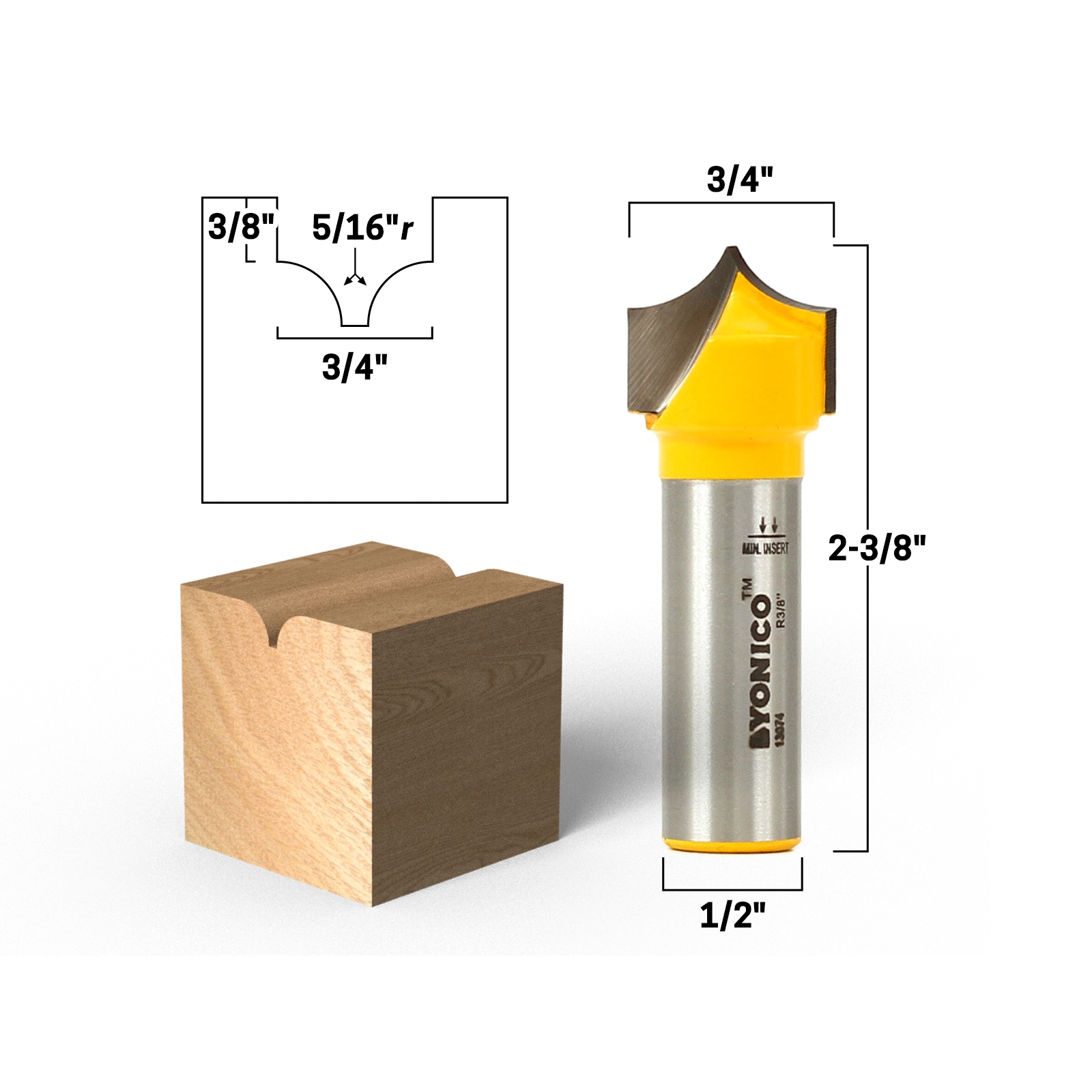 5/16" Radius Point Cutting Round Over Groove Router Bit 1/2" Shank Yonico 13074