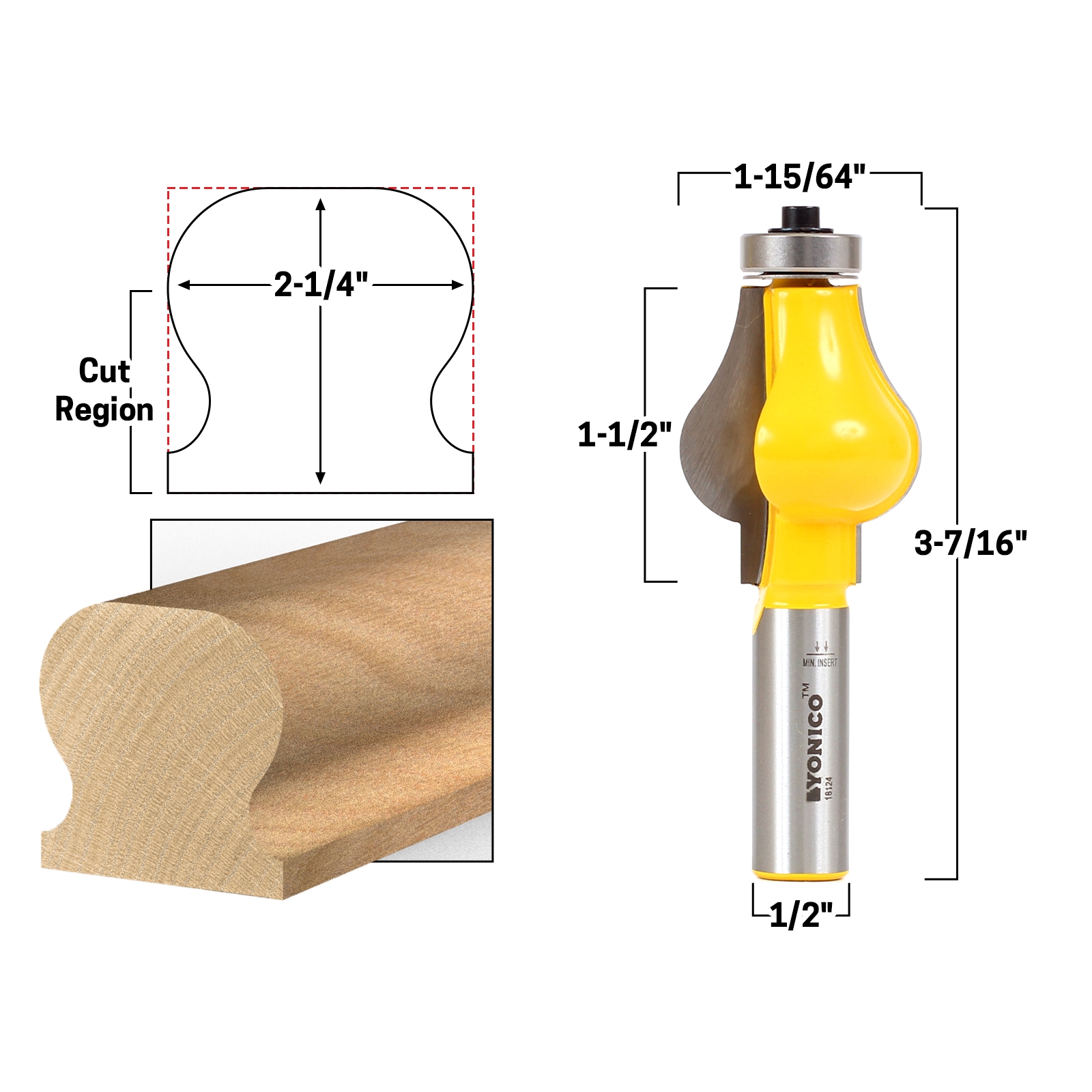 Yonico 18226 2 Bit Handrail Router Bit Set with Thumbnail Bead/Bead 1/2-Inch Shank