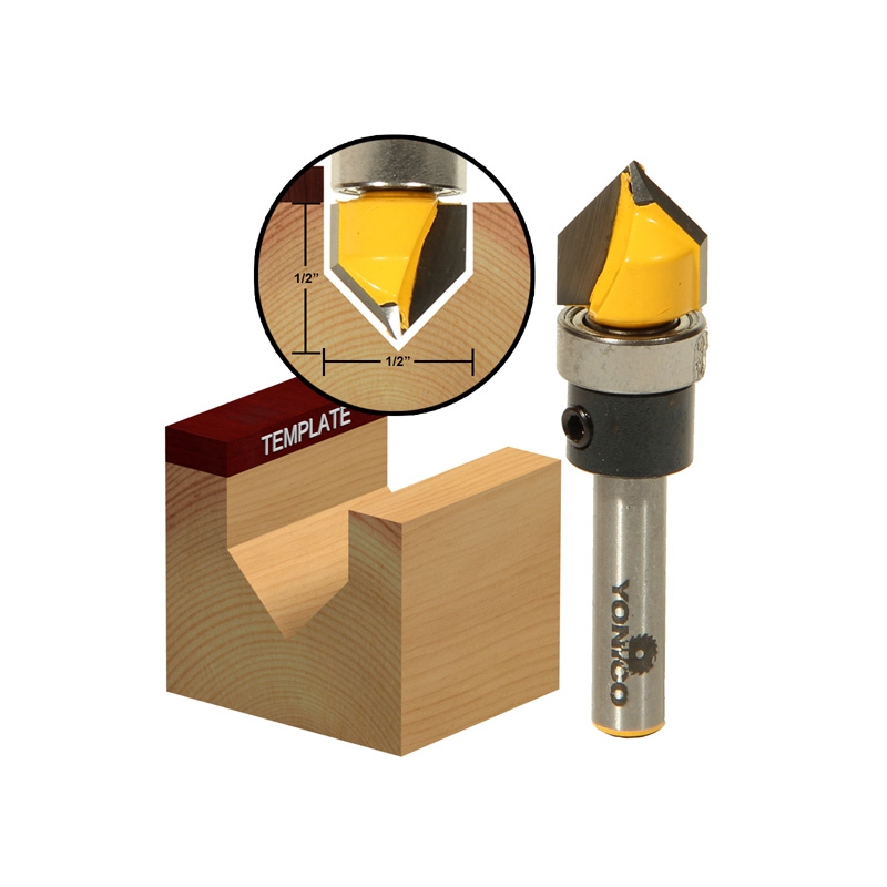 1/4" Shank Yonico 14999q 60 Degree X 1/2" Diameter V Groove Router Bit 