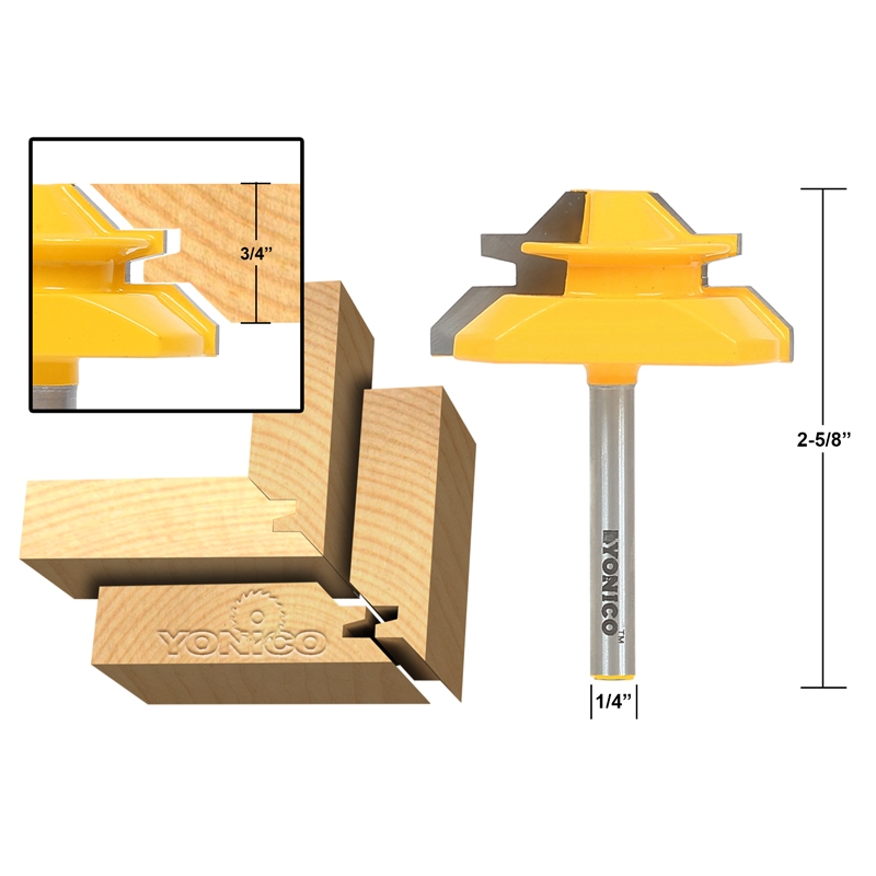 Up to 3/4" Stock Lock Miter Router Bit 45 Degree Yonico 15127 1/2" Shank 