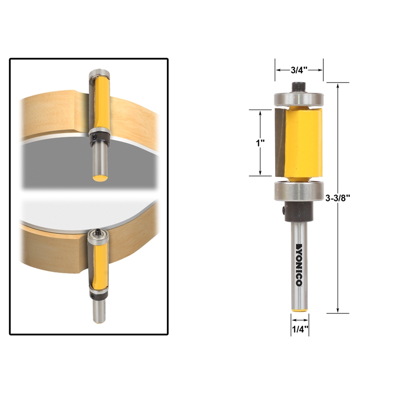 1/4 Shank Flush Trim Router Bits, Carbide Template Top Bearing Flush