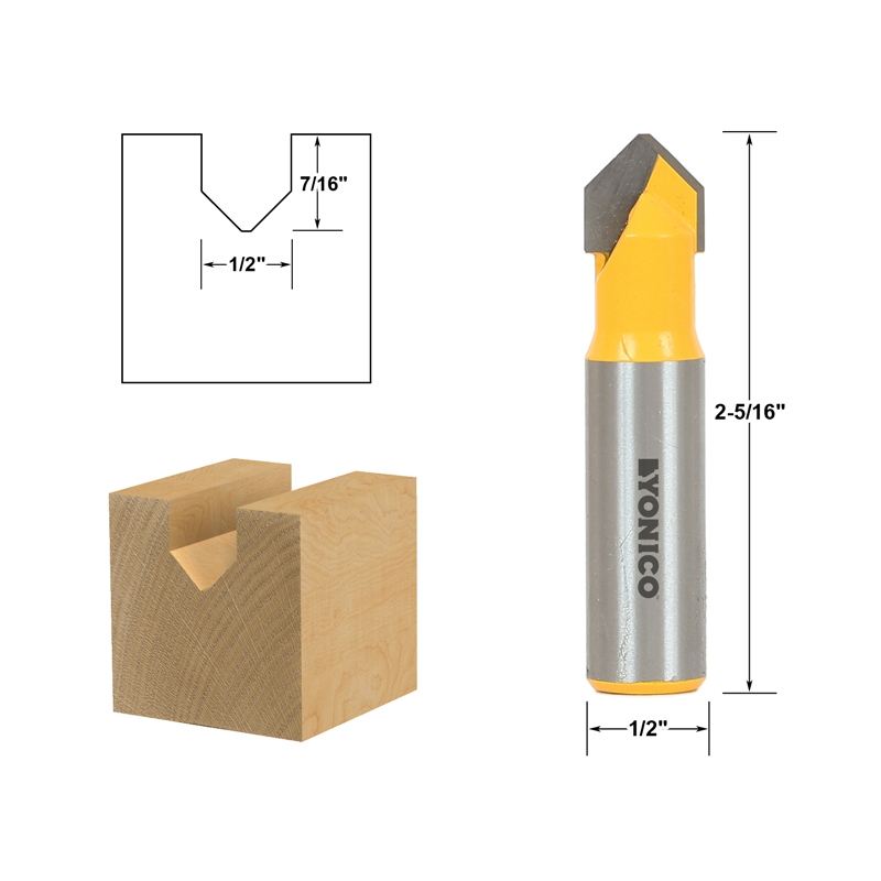 Groove V Groove V Groove Sign Lettering Router Bit 1/2" x 7/16" 1/2" Shank Yonico 14988