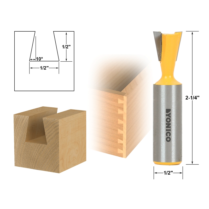 Joinery Dovetail 10° 1/2" Dovetail Joint Router Bit 1/2" Shank