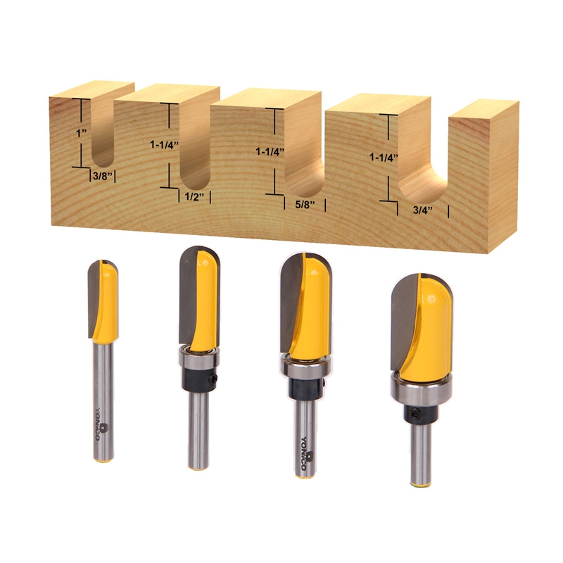 Groove Core Box 4 Bit Round Nose Router Bit Set Plunge 1/4