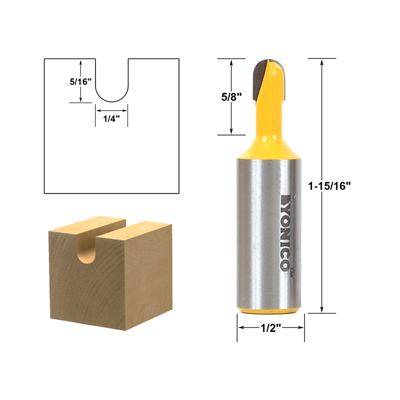 Groove Core Box Core Box / Round Nose Router Bit 1/4"W X 5/16"H