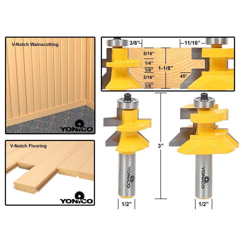 Joinery Tongue & Groove V Groove & Matched Tongue Router Bit Set