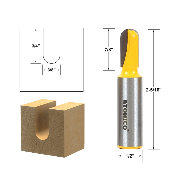Groove Core Box Core Box / Round Nose Router Bit 3/8"W X 3/4"H