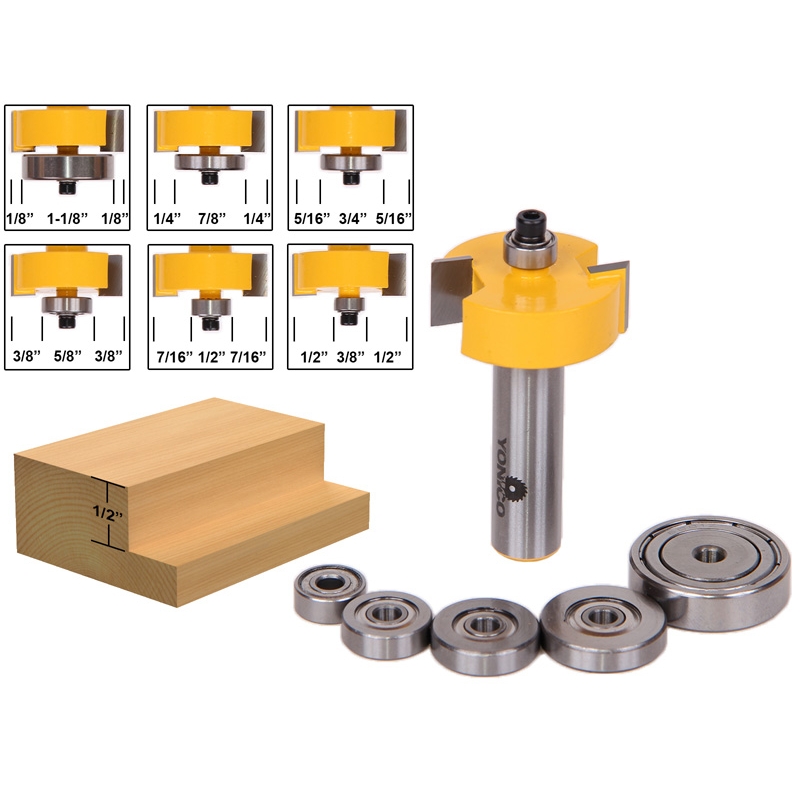 Joinery Rabbet Rabbet Router Bit with 6 Bearings Set 1/2" Shank