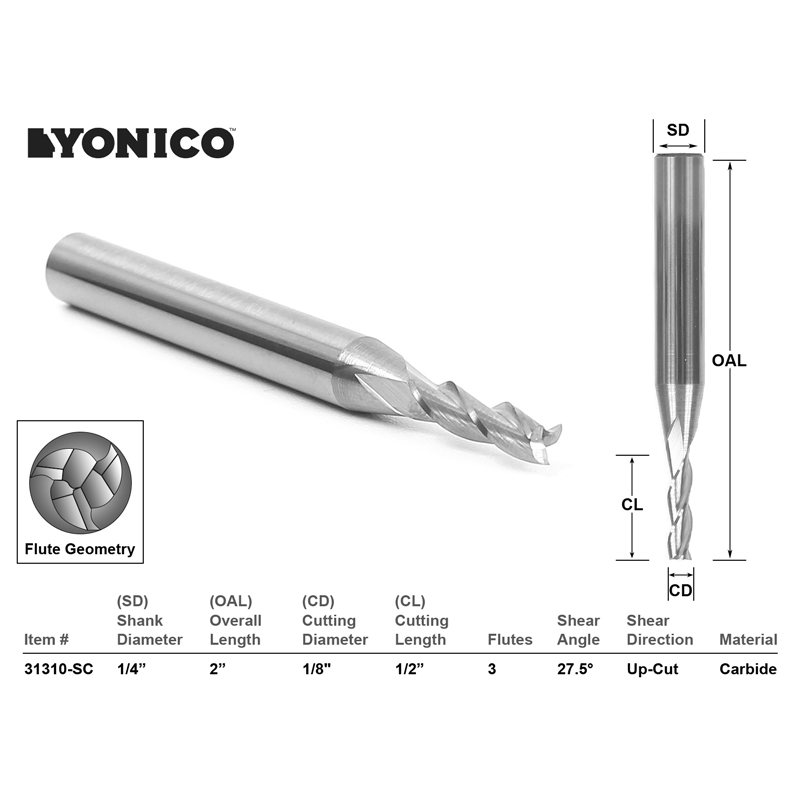 1/8 SC S/E UPCUT SPIRAL O FLUTE - CNC Router Supply - Foto 5