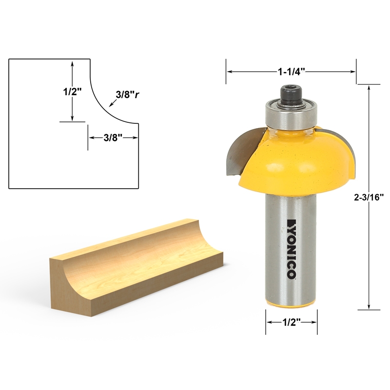 3/8-1/4 Shank Yonico 13154q Cove Edge Forming Router Bit Radius