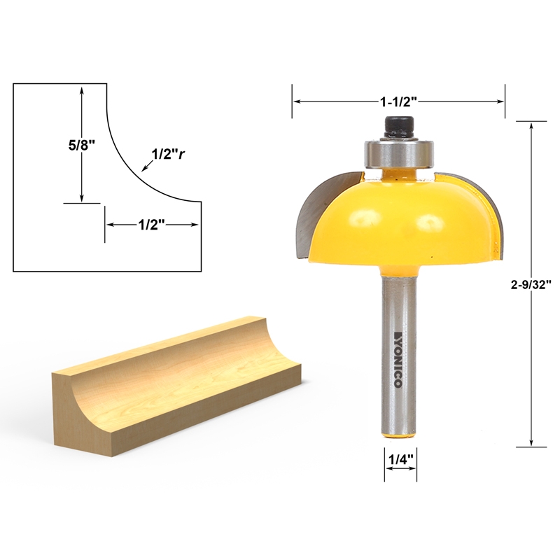 Edging Cove Cove Edging and Molding Router Bit 1/2" Radius 1/