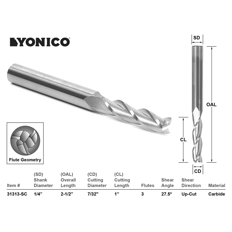 CNC Router Bit Up Cut Solid Carbide 7/32