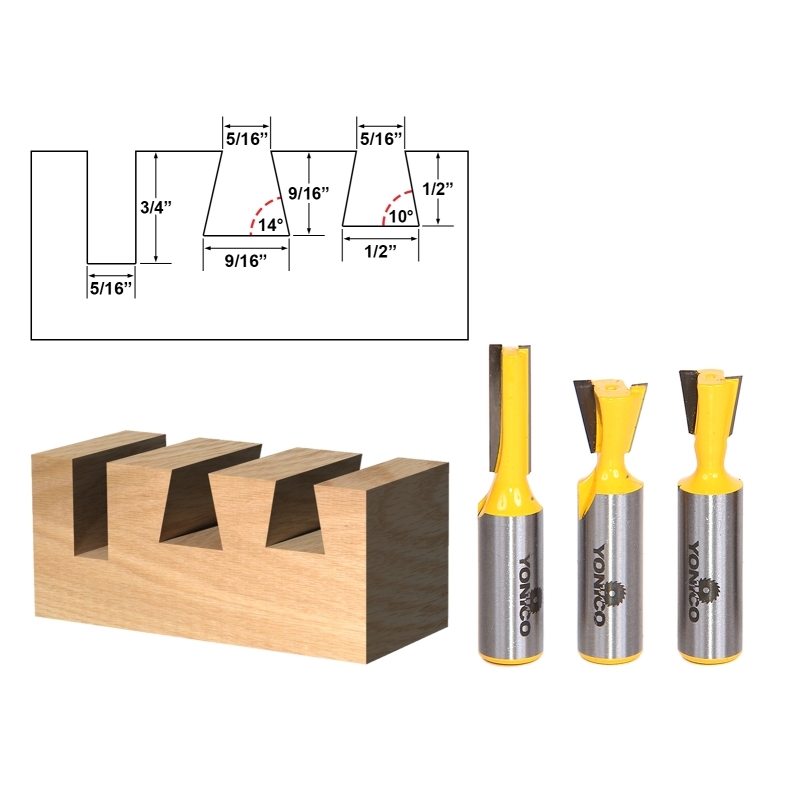 3 Bit Dovetail Joint Kit Carbide Tipped Router Bit Set