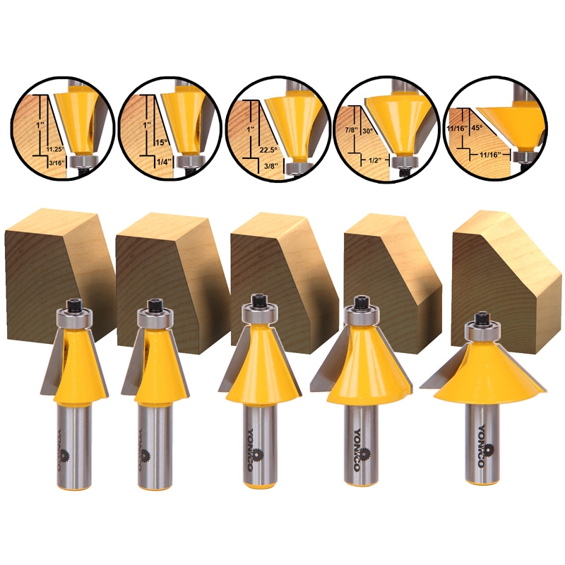 Edging Edging Sets 5 Bit Chamfer Router Bit Set 11.25Â° 15Â° 22