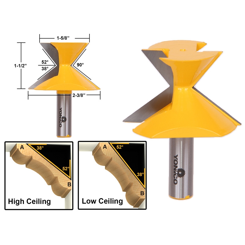 52°/38° Crown Molding Miter Router Bit 1/2" Shank