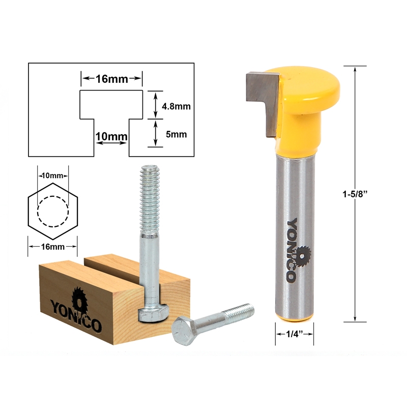 16mm T Slot Router Bit 1/4" Shank Yonico 14195q