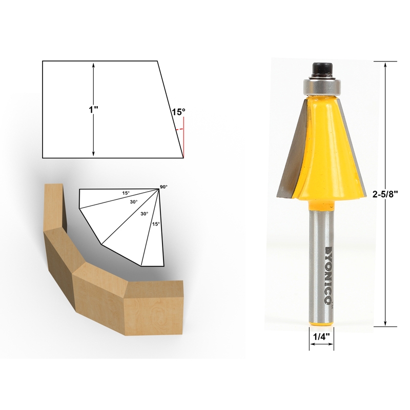 15 Degree Chamfer Bevel Edging Router Bit Yonico 13912q