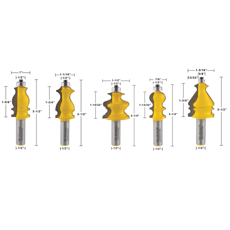 Molding Casing & Base Molding 10 Bit Architectural Molding Router Bit Set 1/2" Shank