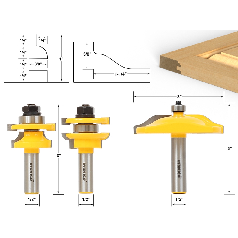 Router Bit Sets Door & Window Sets Round Over 3 Bit Raised Panel