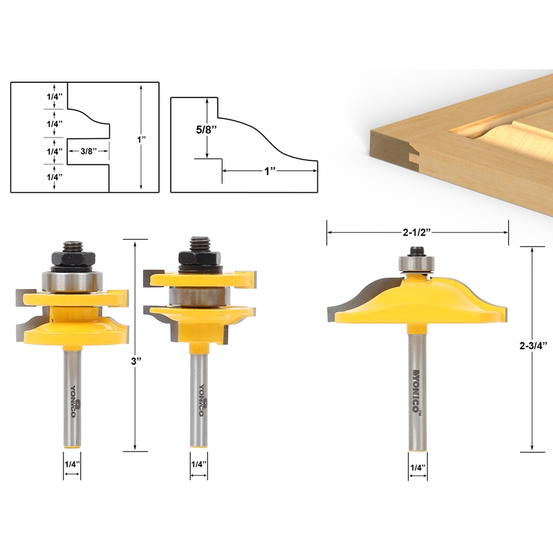 Fresa giunzioni ante ø 1//4/" ~6mm Shank Rail and Stile Router Bits Standard Ogee