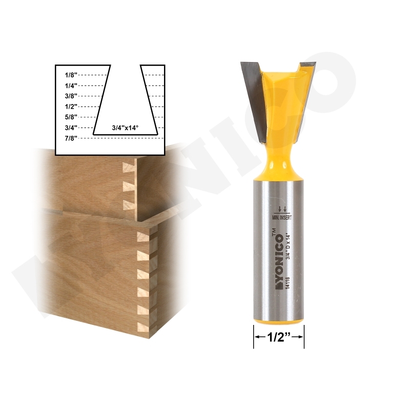 Joinery Dovetail Dovetail Router Bit 3/4" x 14° 1/2" Shank